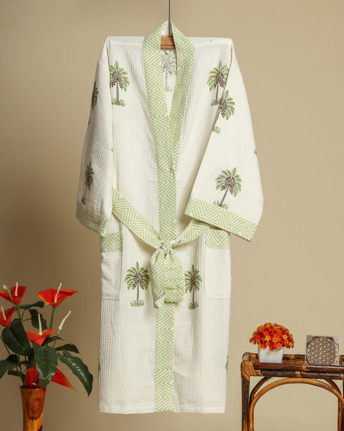 Elegant Buta Print Waffle Cotton Bathrobe (BROB16)